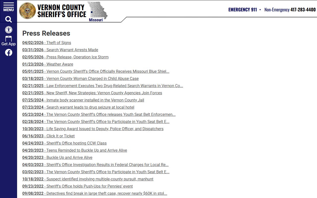 Vernon County Circuit Clerk records and sheriff press release archive
