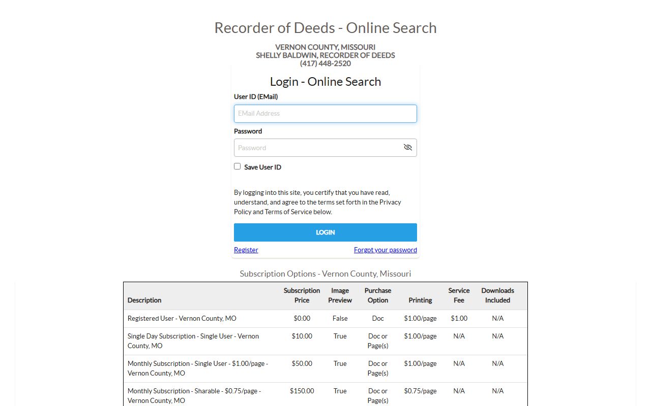 Vernon County court records and iCounty recorder search portal
