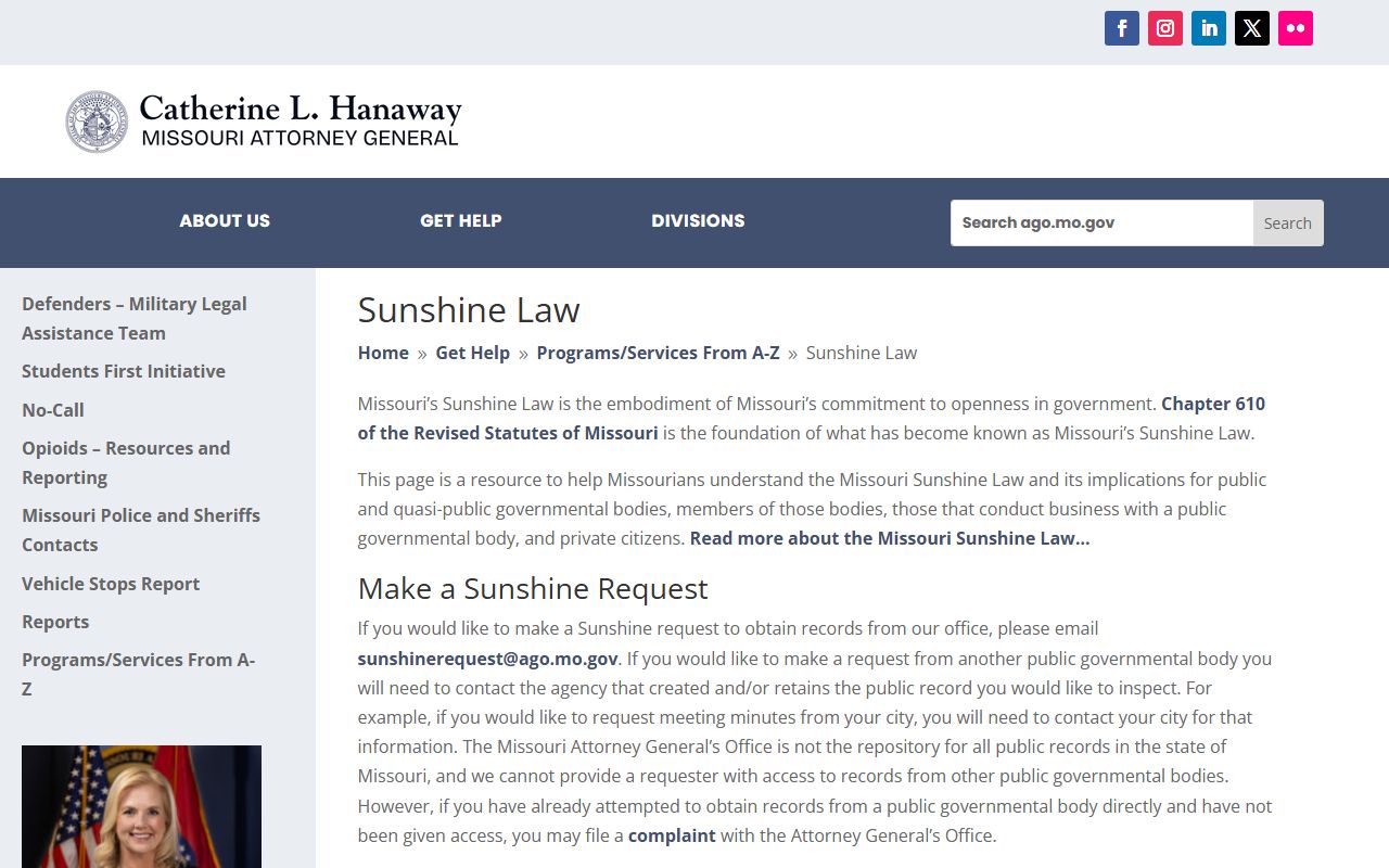 Vernon County court records and Missouri Attorney General Sunshine Law resource