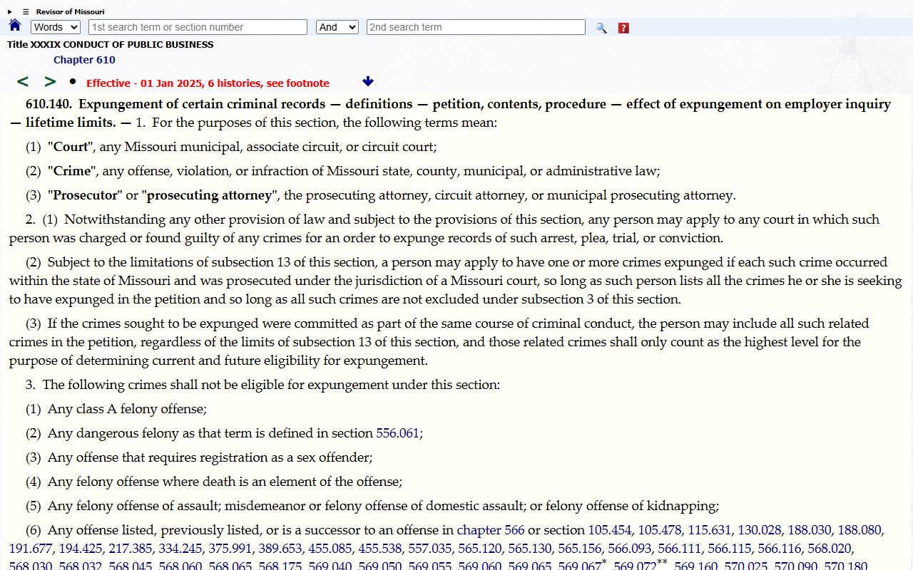 Vernon County criminal court records and Missouri expungement statute