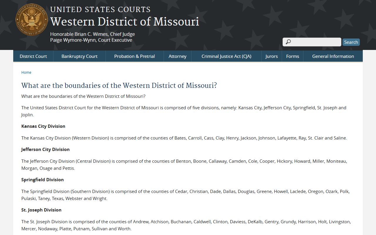 Vernon County Circuit Court and Western District of Missouri boundary information