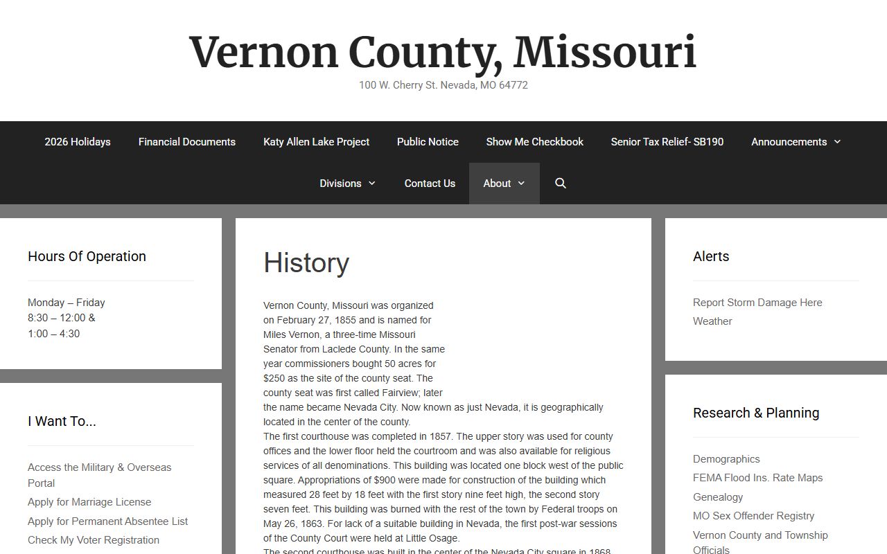 Vernon County Court records courthouse history page