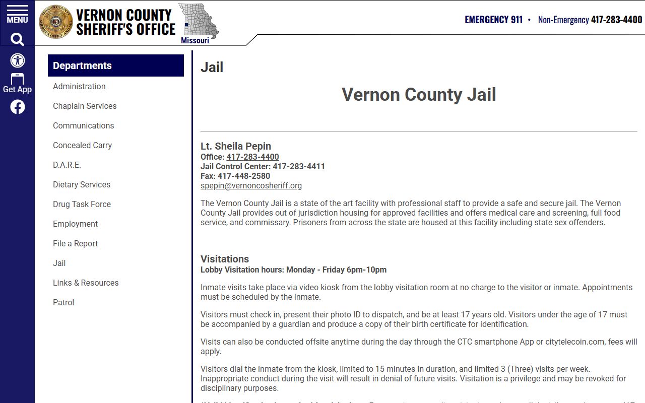 Vernon County inmate search jail visitation and custody information