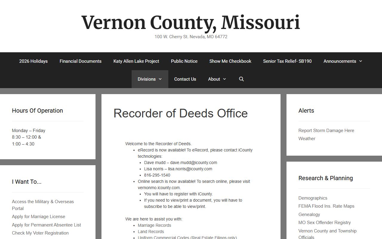 Vernon County marriage records Recorder of Deeds search notice