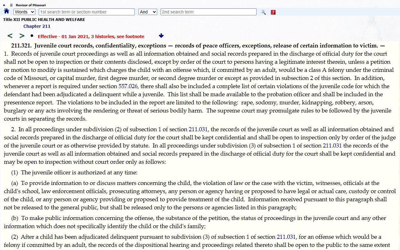 Vernon County probate records Missouri juvenile confidentiality statute