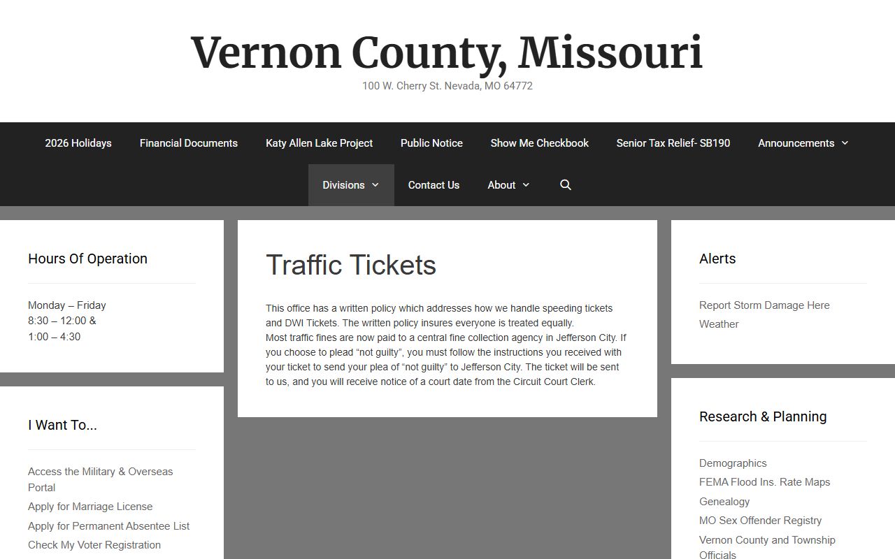 Vernon County traffic court records Prosecutor traffic ticket page
