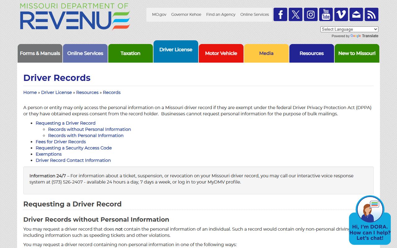 Vernon County traffic court records Missouri DOR driver record resources