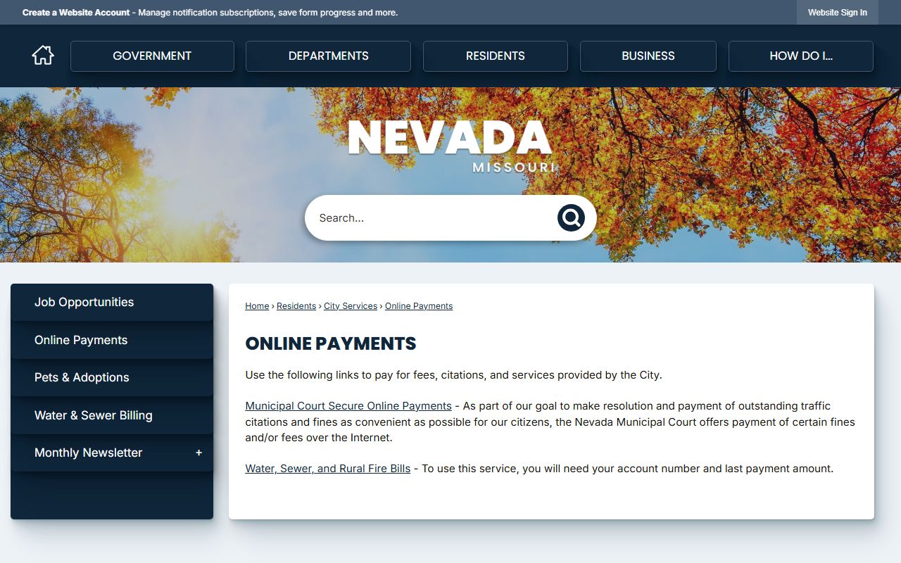 Vernon County traffic court records Nevada Municipal Court online payments
