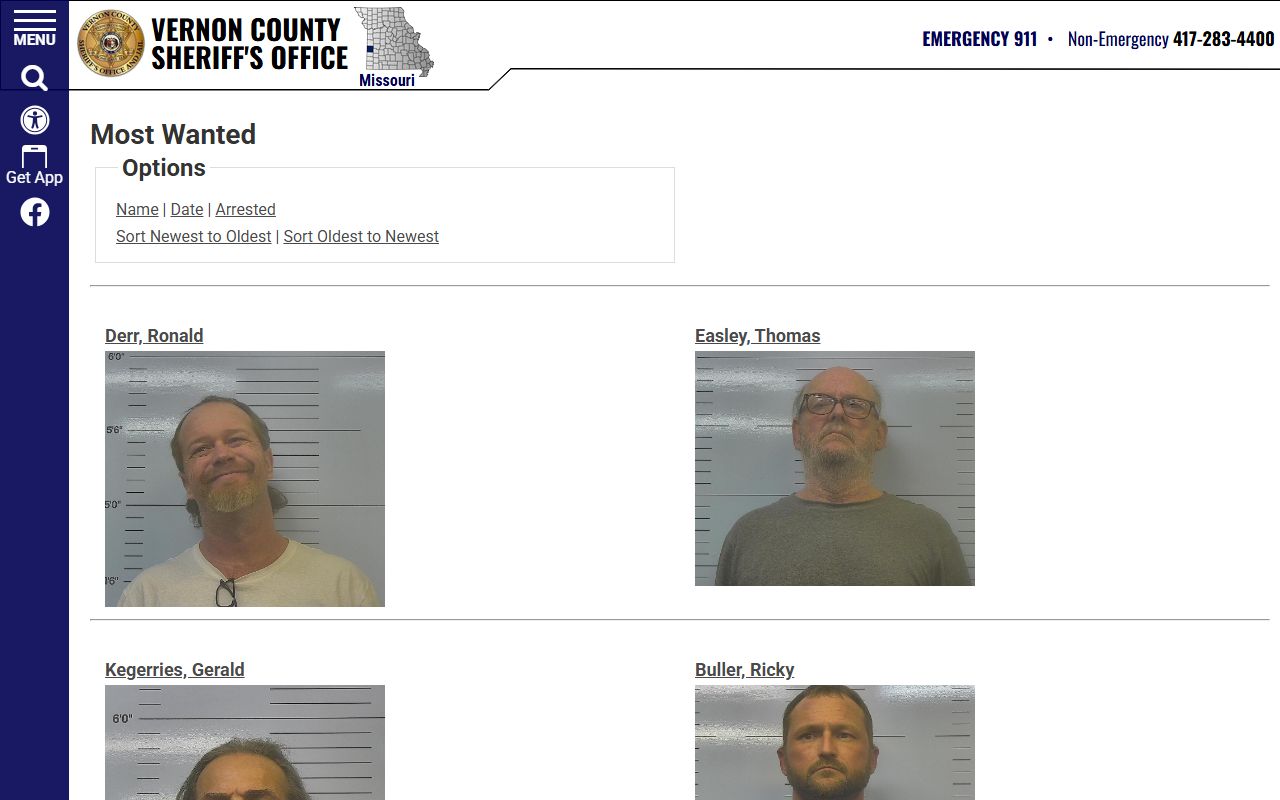 Vernon County warrant search sheriff Most Wanted list