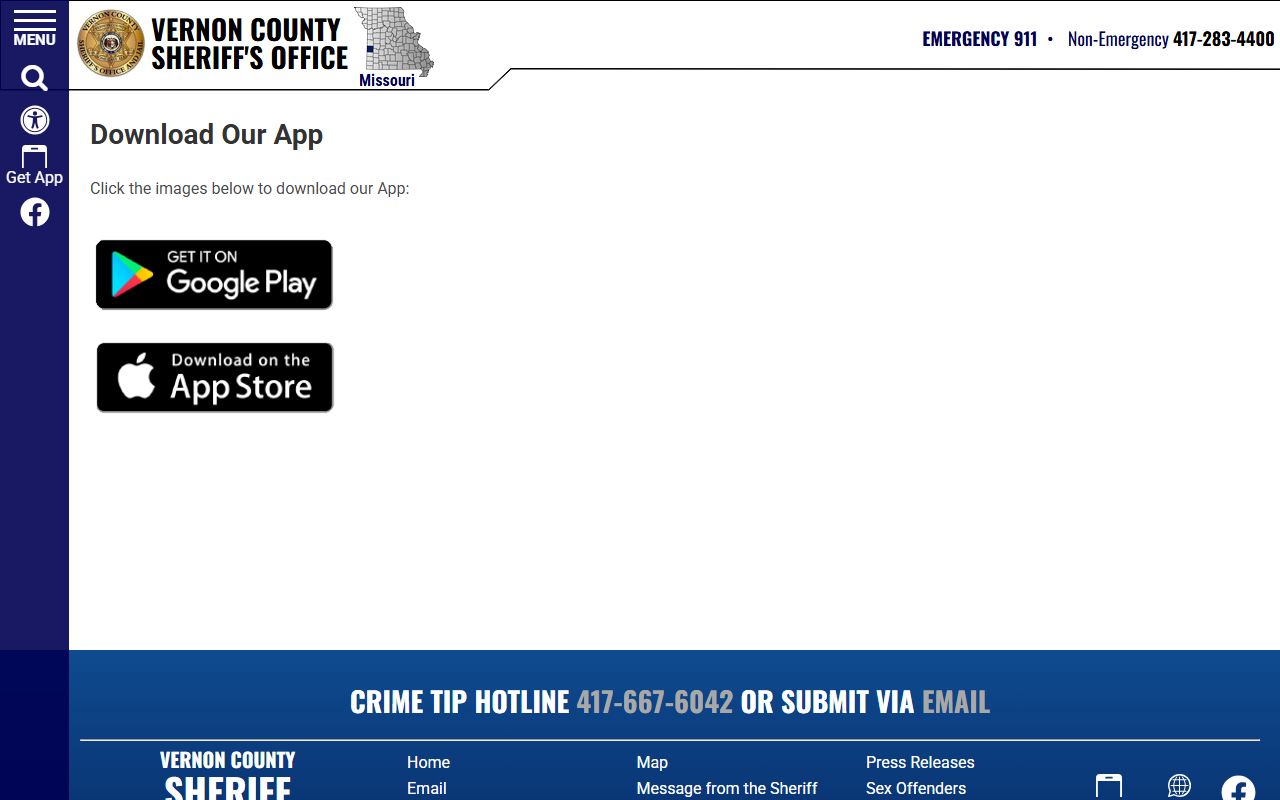 Vernon County warrant search sheriff app download page